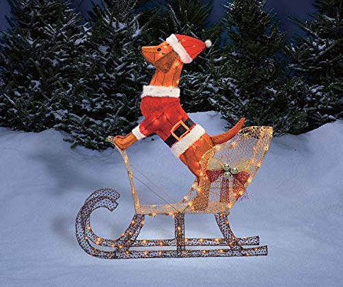 Holiday Home Outdoor Christmas Lighted Light Up Santa Dog in Sleigh Sculpture Yard Decoration