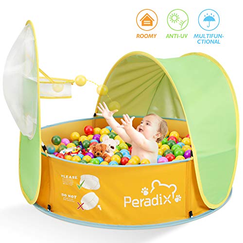 Peradix Kids Ball Pit Tent, 3 in 1 Pop Up Tent with UV Protection Sunshade Canopy and Basketball Hoop, Portable Kids Ball Pool Play Tent Indoor Outdoor Toys, Baby Paddling Pool for Birthday Christmas - Thumbnail 7