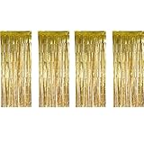Sumind 4 Pack Foil Curtains Metallic Fringe Curtains Shimmer Curtain for Birthday Wedding Party Christmas Decorations (Gold)