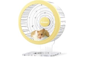 JONS NTY JONSΛNTY 8.5" Silent Hamster Wheel, with Bracket and Anti-Fall Outer Ring, for Hamster Exercise, Excess Fat Removal (Star Orbit Style, Clear & Yellow)
