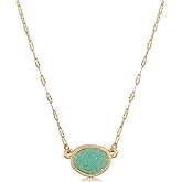 Humble Chic NY Simulated Druzy Pendant Necklace for Women with Sparkly Oval Stone - Gold, Silver, or Rose Gold Tone Chain - 16" with 3" Extender