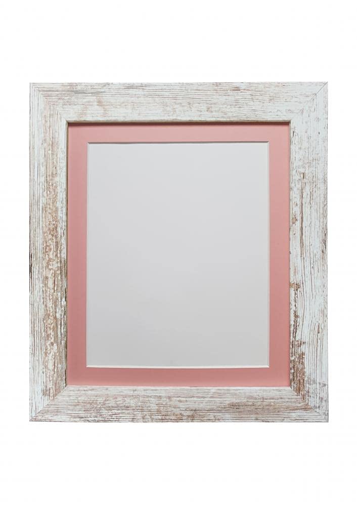 FRAMES BY POST Metro Picture Photo Frame Distressed White with Pink Mount 50 x 40 Image Size 40 x 30 cm Plastic Glass