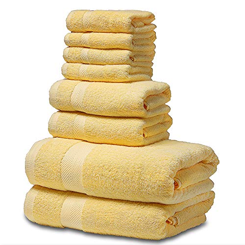 SEMAXE Luxury Bath Towel Set. Hotel & Spa Quality. 2 Large Bath Towels , 2 Hand Towels, 4 Washcloths. Premium Collection Bathroom Towels. Soft, Plush and Highly Absorbent. (Set of 8, yellow)