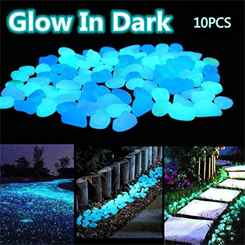 Keeplus Outdoor Glow Stones in The Dark Rocks, Decorations for House Plants Walkways, Gardens, Driveways or Aquariums Fishbowl- Glow Rocks for Outdoor (10Pcs, Green)