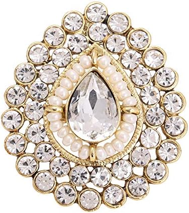 White Princess Cut Cocktail Pear Shaped Pearl Kundan Finger Ring Free Size Wedding Fashion Jewelry