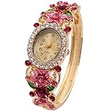 Colorful Crystal Flower Leaves Wrap Watches Ladies Bracelet Wristwatch