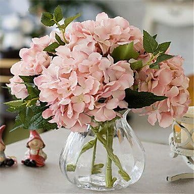 Habe Five Flesh Pink Hygrangeas Artifical Flowers With Vase