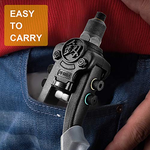 AECCN Rivet Gun - 10.5'' Heavy Duty Hand Riveter Gun Kit with 5 Interchangable Color-Coded Heads | 5 in 1 Pop Rivet Gun with 50-Piece Rivets | FO-6001C