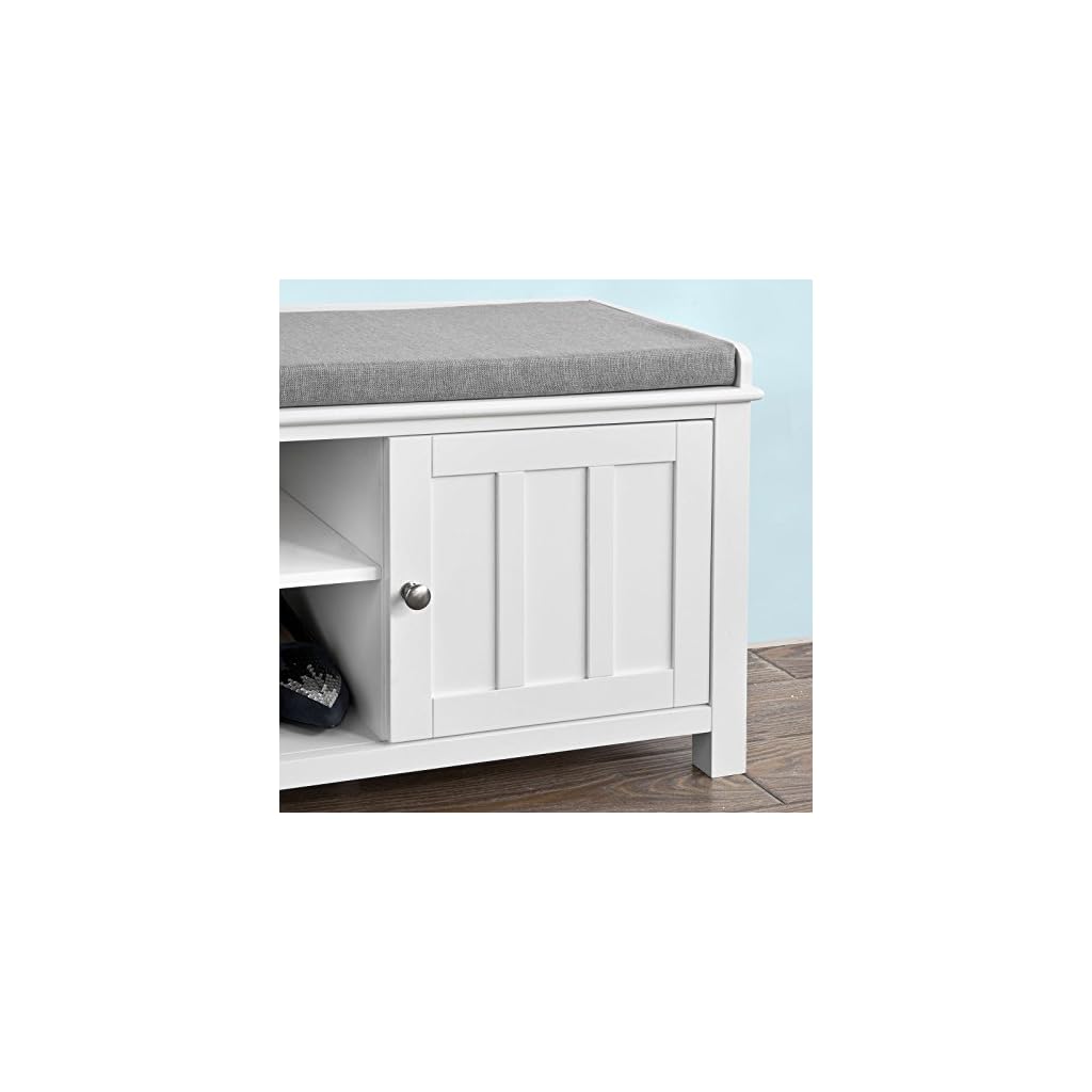 Haotian FSR35W, White Storage Bench with 2 Doors, Shelf & Removable