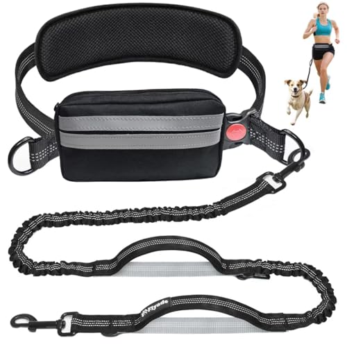 Fiade Hand Free Dog Lead Jogging Leash with Belt and Detachable Bag, Training for Medium and Large Dogs