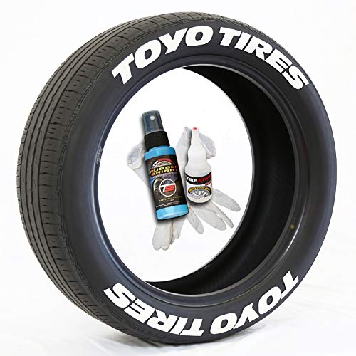 Tire Stickers Toyo Tires Tyre Lettering Add-On Car Accessory - DIY Kit with Glue & 2oz Touch-Up Cleaner / 17-18 Inch Wheels / 1.25 Inches/White / 4 Pack - Thumbnail 2