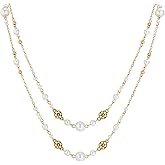 Long Pearl Necklaces for Women, Long Chain Necklace, Trendy Dainty and Gold Necklace Dainty Gold And Layered Pearl Necklace Flower Statement Sweater Strand Choker Silver Chain