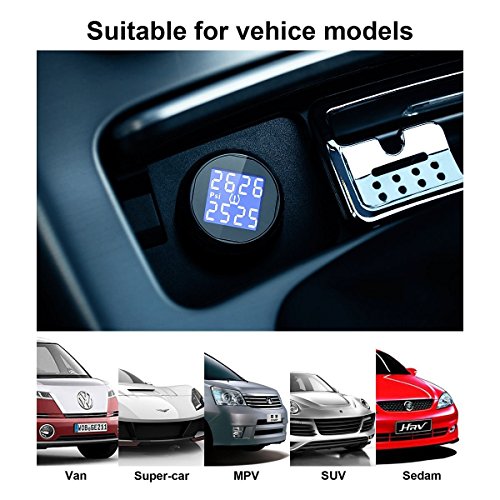 KOLSOL TS61 Tire Pressure Monitoring System TPMS, Wireless Real-time Cigarette Lighter Plug TPMS and Temperature Gauge with 4 External Sensor