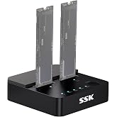 SSK NVMe &amp; SATA SSD Cloner M.2 Duplicator Dual Bay Dock SSD to USB Adapter | For NVMe &amp; SATA SSD, M Key/B+M Key, 10Gbps USB3.2 Gen 2, Offline Clone Duplicator, PCIe 3/4/5, Tool-Free, UASP Trim