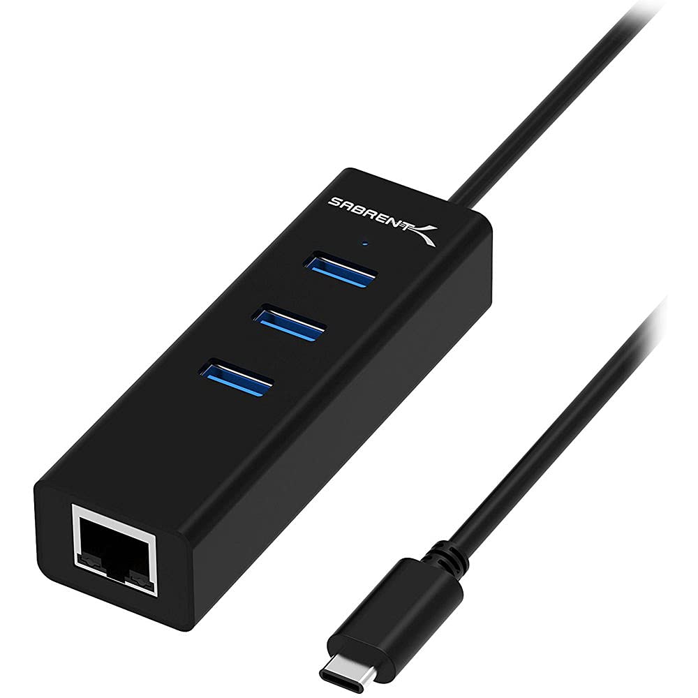 SABRENT USB C hub with Ethernet adapter, USB-C 3.2 data hubs, multiple USB Splitter, USB extension with 1000 Mbps Lan network port, for PS5, laptop, PC, printer, USB stick, MacBook, etc. (HB-NTUC) โ image 1