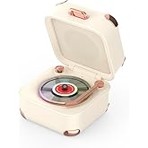 AVWOO Vintage Vinyl Speaker with Colorful Lights, Music Player with 3 Modes, Bluetooth Speaker for Kids Room, Home Décor, Bedroom, Compatible with Computers & Phones (White)