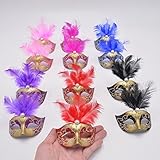 Yiseng Mini Masquerade Masks Party Decorations 12pcs Pack Luxury Feather Pearl Mardi gras Small Venetian mask Decor Party Favors