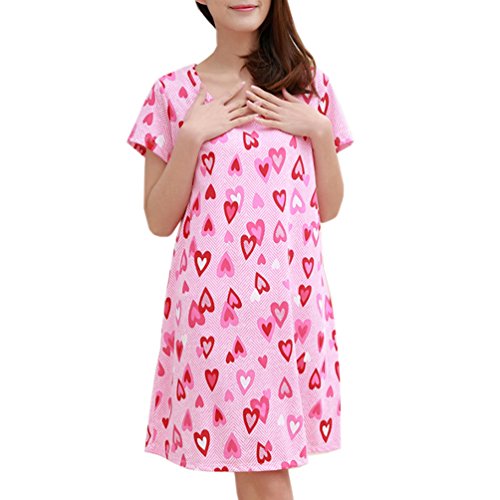ENJOYNIGHT Women's Sleepwear Cotton Sleep Tee Short Sleeves Print Sleepshirt (X-Large, Sweet heart)