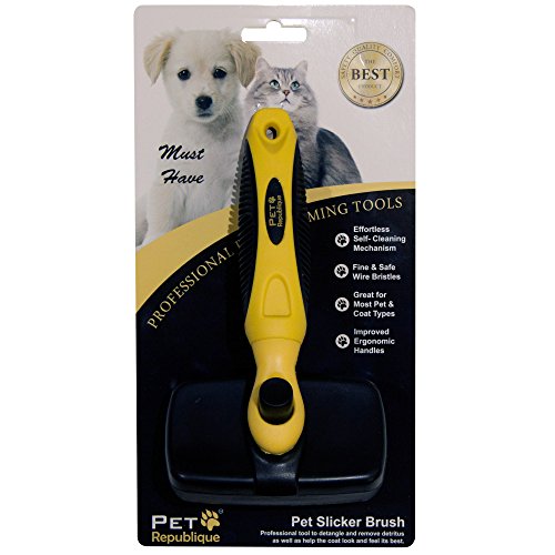 Pet Republique Slicker Brush for Cats & Dogs - Self Cleaning Mechanism - for Large to Small Dogs, Cats, Puppy, Rabbits, Any Long Haired Breed Pets – Best Dog Brush & Cat Brush for Reduce Shedding - Thumbnail 5
