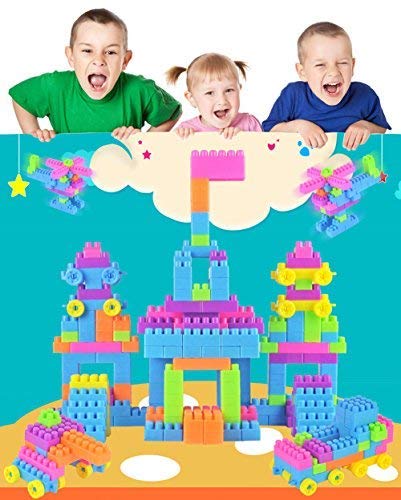O-Toys 96 Pieces Building Blocks for Toddler DIY Interlocking Toy Blocks Colorful Plastic Puzzle Construction Playset Creative Educational Stacking Blocks Toys Set for Kids - Thumbnail 3