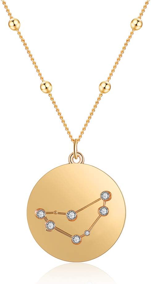 18K Gold Plated Zodiac Horoscope Constellation Astrology Signs Chain Pendant Necklaces for Women Girls Sisters Birthday with Box