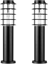 MiniSun Pair Modern Outdoor IP44 Black Stainless Bollard Lantern Posts view 1