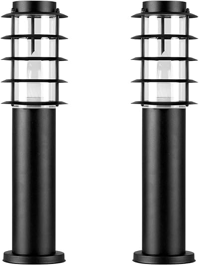 MiniSun Pair Modern Outdoor IP44 Black Stainless Bollard Lantern Posts