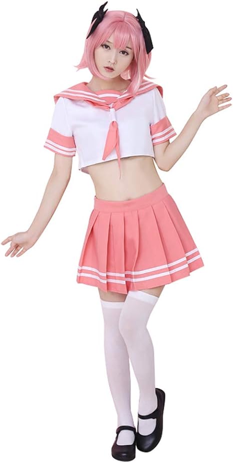 Amazon 未来雑貨屋 Fateアストルフォ コスプレ服 セーラー服 スカート 白ニーソ付き 可愛い ピンク 男女兼用 L コスプレ 仮装 通販