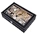 Zeiger Mens Women Jewelry Watch Storage Display Box Upgrade Large Holder Decorative Faux Leather Watch Case and Glass Top Organizer S001 Black