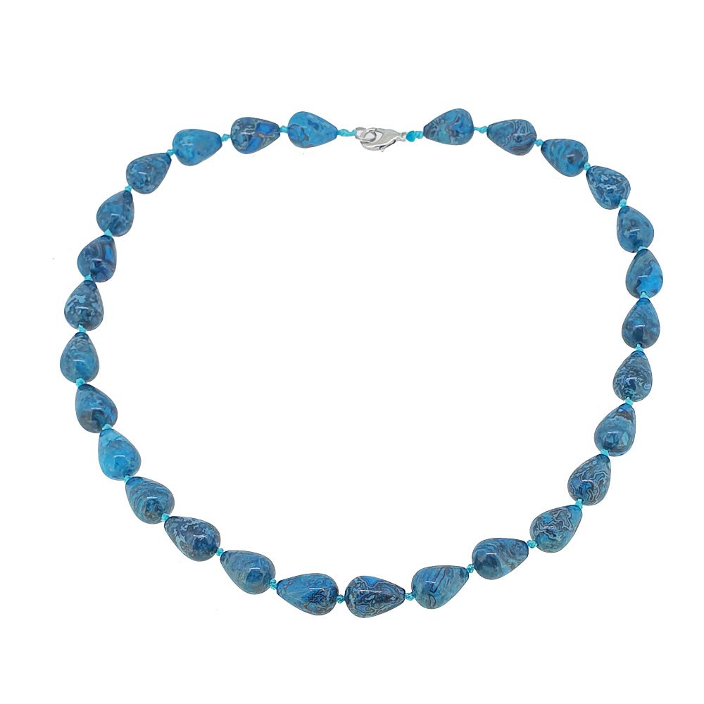 Treasure Bay Handmade Teardrop Shaped Gemstone Necklace for Women and Girl Length 48cm (Blue)