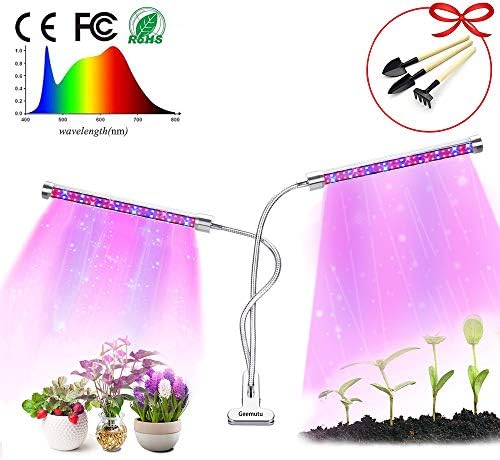 Geemutu Plant Grow Light with Timing Function, 24W Full Spectrum Grow Lamp, Dual Head Gooseneck,3/6/12H Timer 6 Dimmable Levels Double Switch, Professional for Seedling Growing Blooming Fruiting