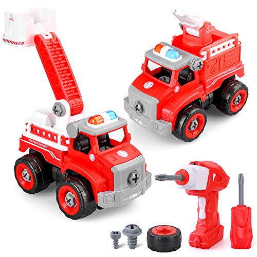 BeebeeRun Take Apart Toys 2 in 1 Fire Truck Toy Sets,Converts to Remote