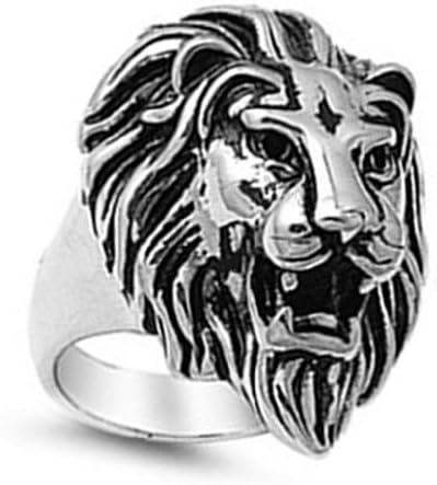 Stainless Steel Lion Head Mens Ring Size 9