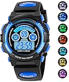 AZLAND 7 Colors Flashing Waterproof Outdoor Sports Kids WristWatch Boys Girls Digital Watches Blue