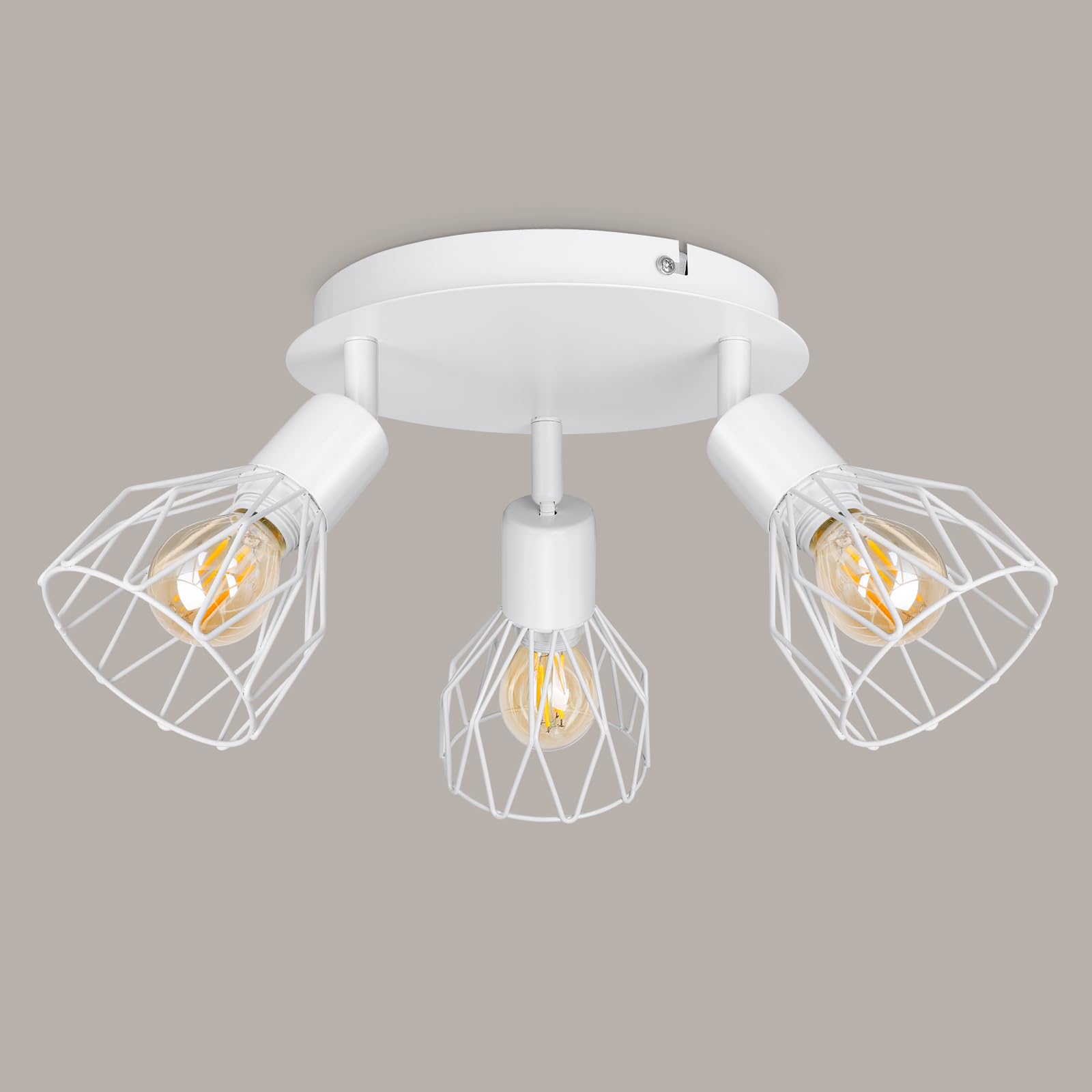 Kimjo 3 Way Ceiling Lights for Kitchen Spotlights Rotatable, Ceiling Spots Light Fittings White E14 Wire Cage Metal, Modern Led Kitchen Ceiling Light for Bedroom Lounge Hallway, Max.40W No Bulb
