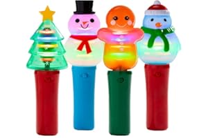 COOL THINGS CORP Mini Light Up Christmas Spinners (4 Pack – Snowman, Christmas Tree, Gingerbread Man, Penguin) – LED Holiday Spinner Toy, Stocking Stuffer, Sensory Party Favor, Secret Santa Gift