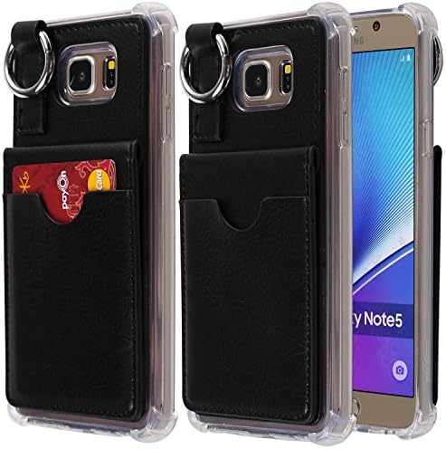 Galaxy Note 5 Wallet Case,[Pocket Ring Bumper] Credit Card Case [Kick Stand] Protective Hybrid Case [Key Ring Holder] with 3 Cards Slot Wallet for Galaxy Note 5 (Black)