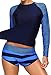 Aleumdr Womens Navy Stripes Long Sleeve Rashguard Tankini Swimsuit S - XXL