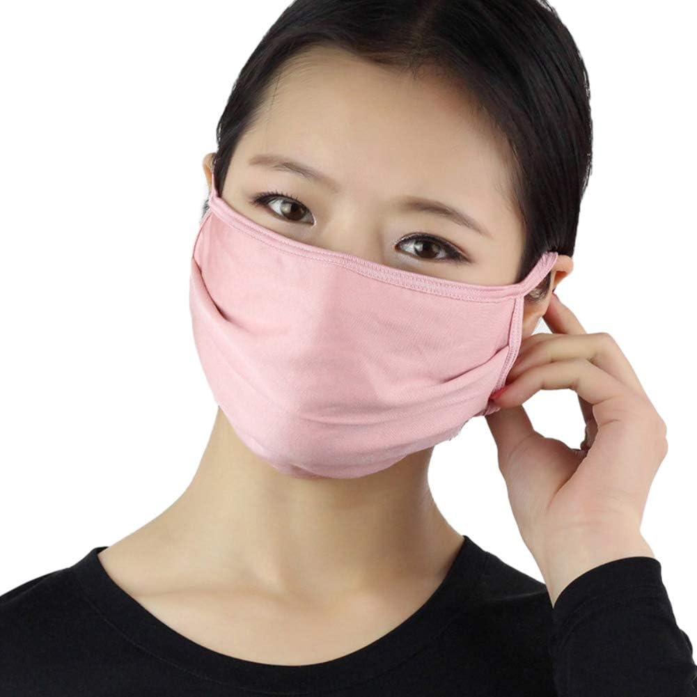 khkadiwb [Mouth Cover Dust Proof Anti Droplet Washable Reusable Double Layer Silk Thin Face Mouth Mask Safety Face for Adult Kids Running Cycling Outdoor Activities Pink
