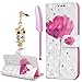 Galaxy S9 Case, Printed 3D Bling Crystal Lucky PU Leather Wallet Case with Wrist Strap Flip Kickstand ID&Credit Card Pockets Ultra-Strong Magnetic Closure Shockproof Skin for Samsung Galaxy S9, Lotus