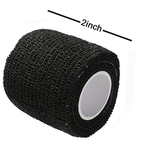Tattoo Grip Cover - Romlon 6pcs Disposable Cohesive Tattoo Grip Cover Wrap, Self Bandage Roll Elastic Handle Grip Tube for Tattoo Machine Tattoo Grip Accessories, Sports Tape Cover Super Durable Blac