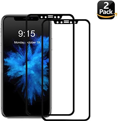 iPhone X Screen Protector, 9H Hardness Full Coverage Anti-Scratch Bubble Free Rounded Edges High Definition Clarity Tempered Glass for Apple iPhone X/10. 2-PACK (Black Frame)