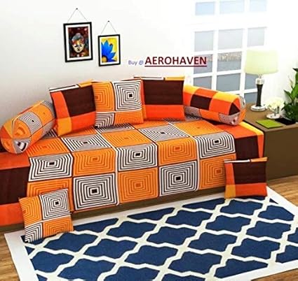 Choice Homes Cotton DIWAN Set 8 Pieces of Combo 5 Cousins,2BOLSTER with Single BEDSHEET