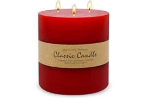 UNICY Large 3-Wick Red Pillar Candle - 6x6 Inch Dripless & Smokeless Unscented Fat Candle, 120 Hour Long Burning Hand-Poured Thick Candle with Cotton Wicks
