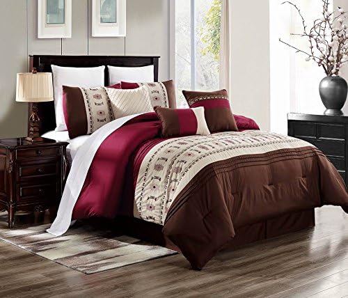 Amazon Com Empire 7 Piece Burgundy Brown Oversized Embroidered