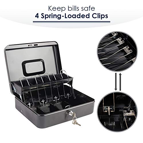 KYODOLED Locking Cash Box with Lock,Money Box with Cash Tray,Lock Safe