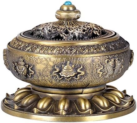 Zenlink Incense Holder Burner, Tibet Lotus Copper Alloy (Stick/Cone/Coil Incense) with Incense Burner Holder, Ideal for Yoga/Meditation Room or Home Decor