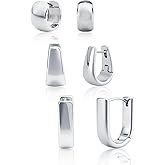 Small Chunky Thick Hoop Earrings for Women 14k Gold Plated Huggie Hoops Earrings Hypoallergenic Silver U Square Earring Set