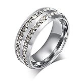 MG Jewelry 8mm Stainless Steel Double 2 Row of Cubic Zirconia Wedding Ring Bands,Black/gold/silver