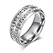 MG Jewelry 8mm Stainless Steel Double 2 Row of Cubic Zirconia Wedding Ring Bands,Black/gold/silver